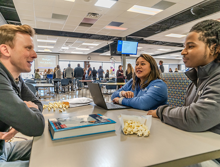 Students eating some popcorn