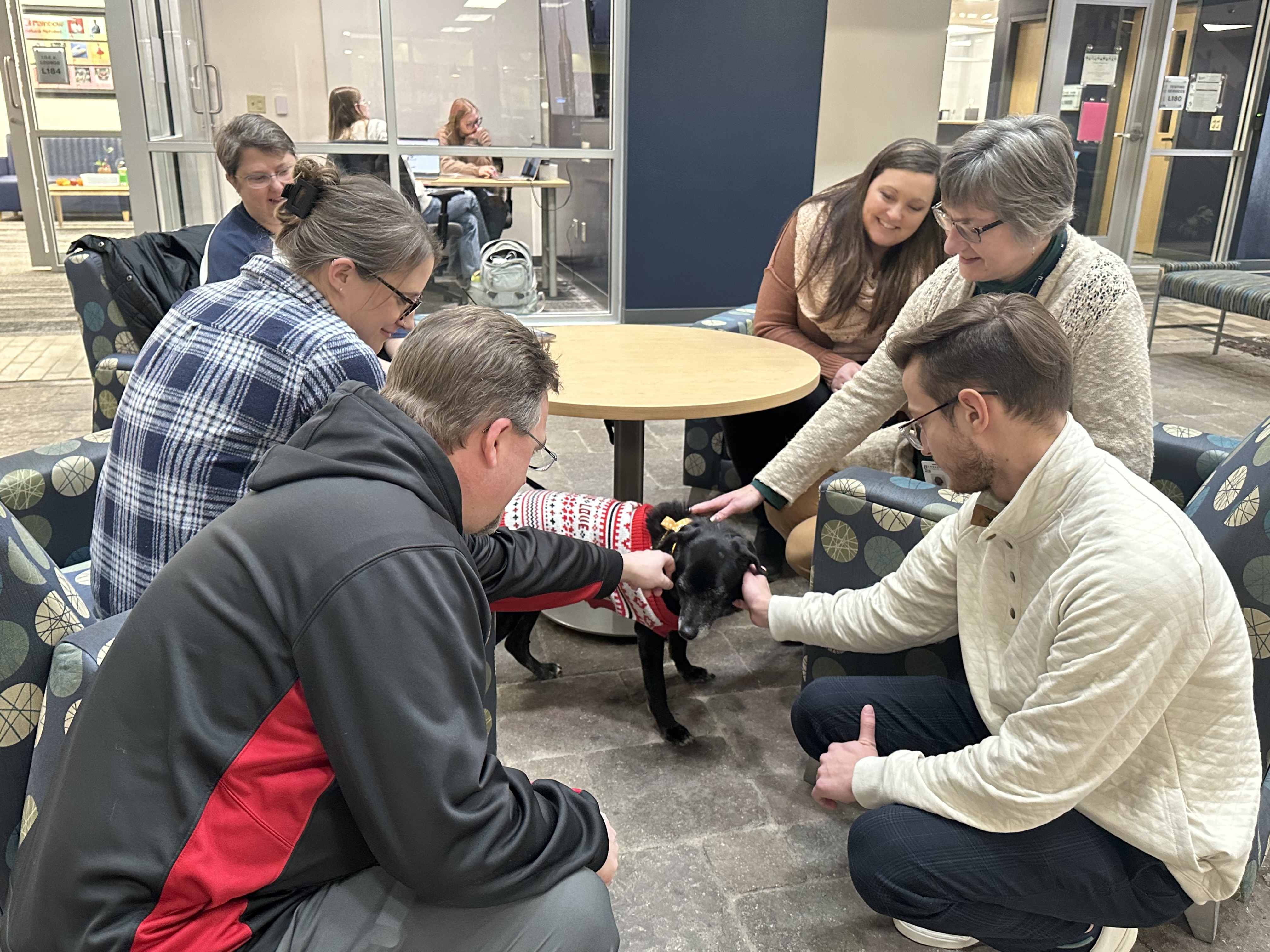 Students and staff can visit with Elliot, the therapy dog who visits Lakeshore Technical College’s Cleveland campus.