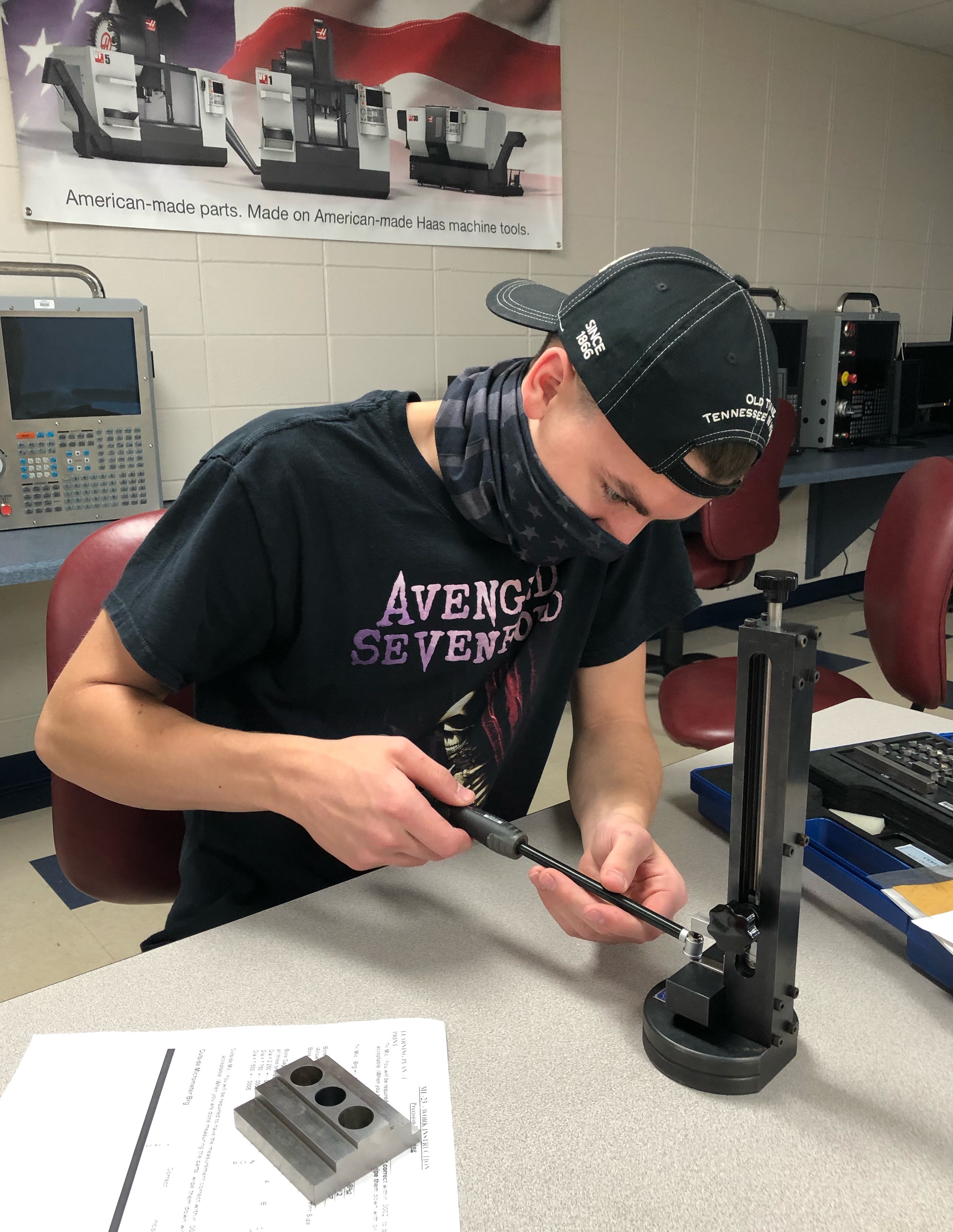 Cade Livermore, Lakeshore Technical College student, works on his CNC Milling-Advanced G&M Code Programming competency.