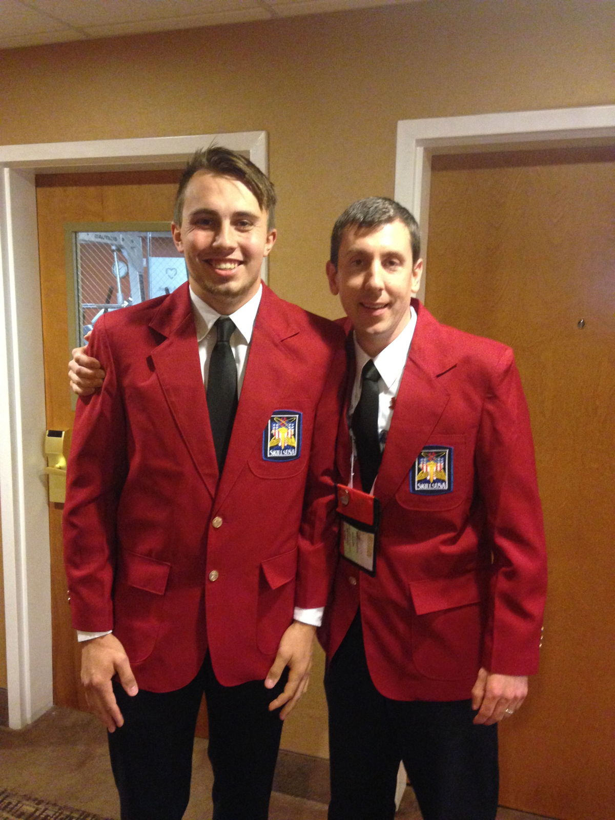 Devon Litel (L) poses with LTC Auto Repair and Refinishing Technician Instructor, Jack Charles, at the SkillsUSA competition.