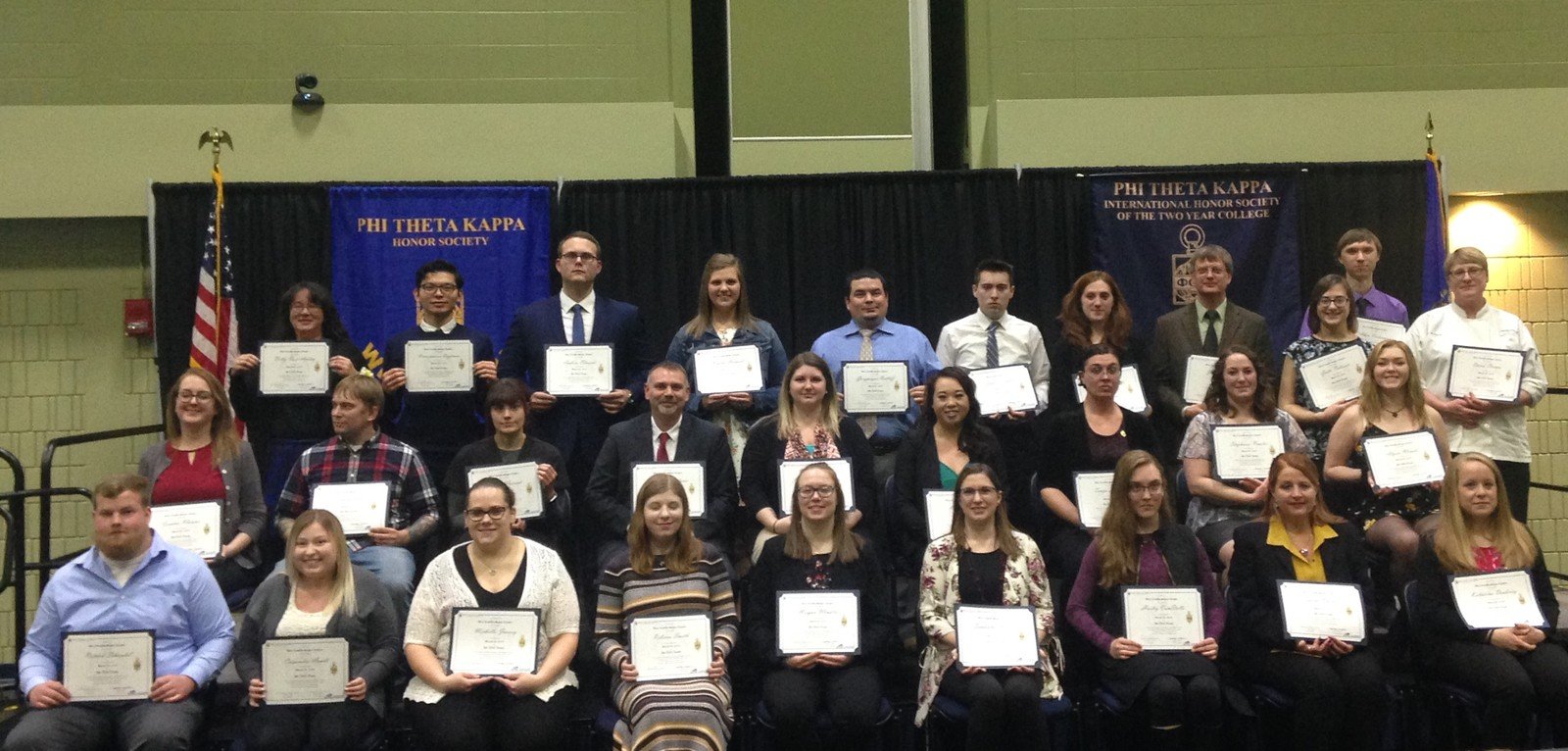 Lakeshore Technical College students recently attended an induction ceremony into the Beta Lambda Sigma Chapter of Phi Theta Kappa International Honor Society. Front row: Patrick Schendel, Cassandra Arndt, Michelle Jarvey, Rebecca Smith, Morgan Winkler, Samantha Hansen, Hailey Vanstelle, Sarah Warner, Katherine Deuberry. Row 2: Joanna Klemme, Nicholas Link, Cristin Wassink, Michael Marlyere, Candice Koropov, Katie Thao, Tanya Houston, Stephanie Peaslee, Alyssa Wenske. Row 3: Betty Rose-Ackley, Namnansuren Dagiimaa, Andrew Edwards, Kristin Heimerl, Gary Ratliff, Damien Tadych, Heather Taubel, John Kodet, Greta Pedersen, Adam Vickerman, Dawn Curran.