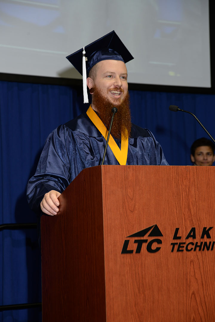 Student speaker, Taylor Harlin, addresses his fellow graduates during his speech at Commencement.